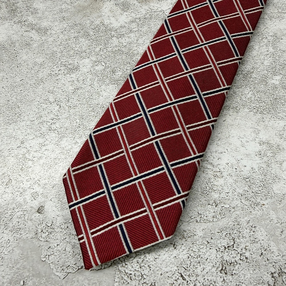 The Tie Bar Silk Tie Mens One Size Red Geometric 100% Silk Made In China Necktie